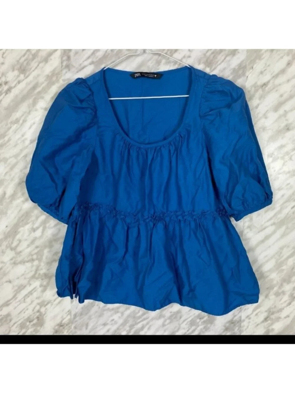 Zara Voluminous Ruffled short sleeveshirt in Blue